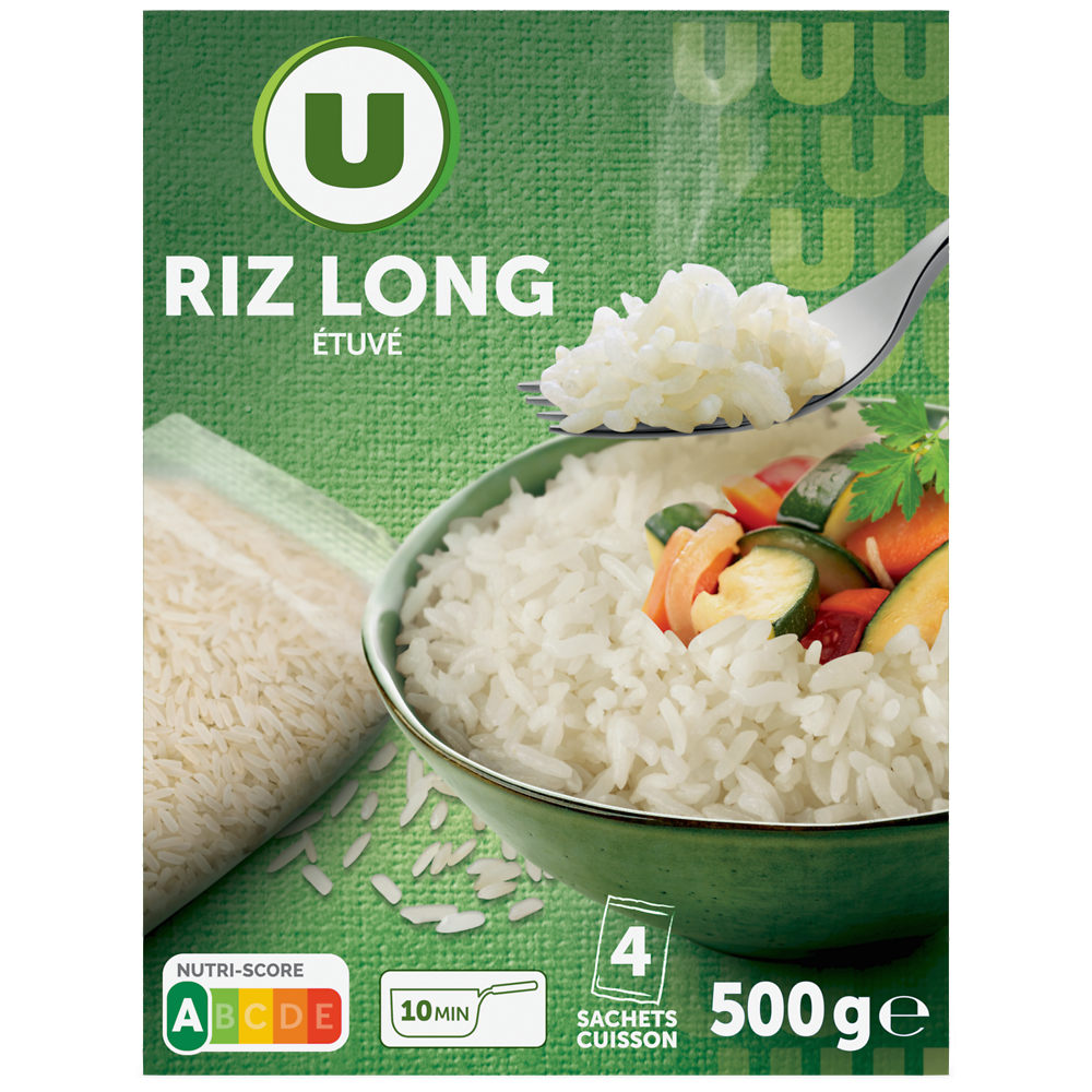 U Riz long grain étuvé 10 minutes  4 sachets cuisson de 125g, 500g