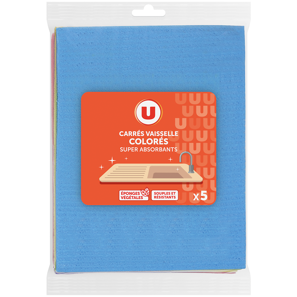 U Carrés vaisselle colorés super absorbants  x5