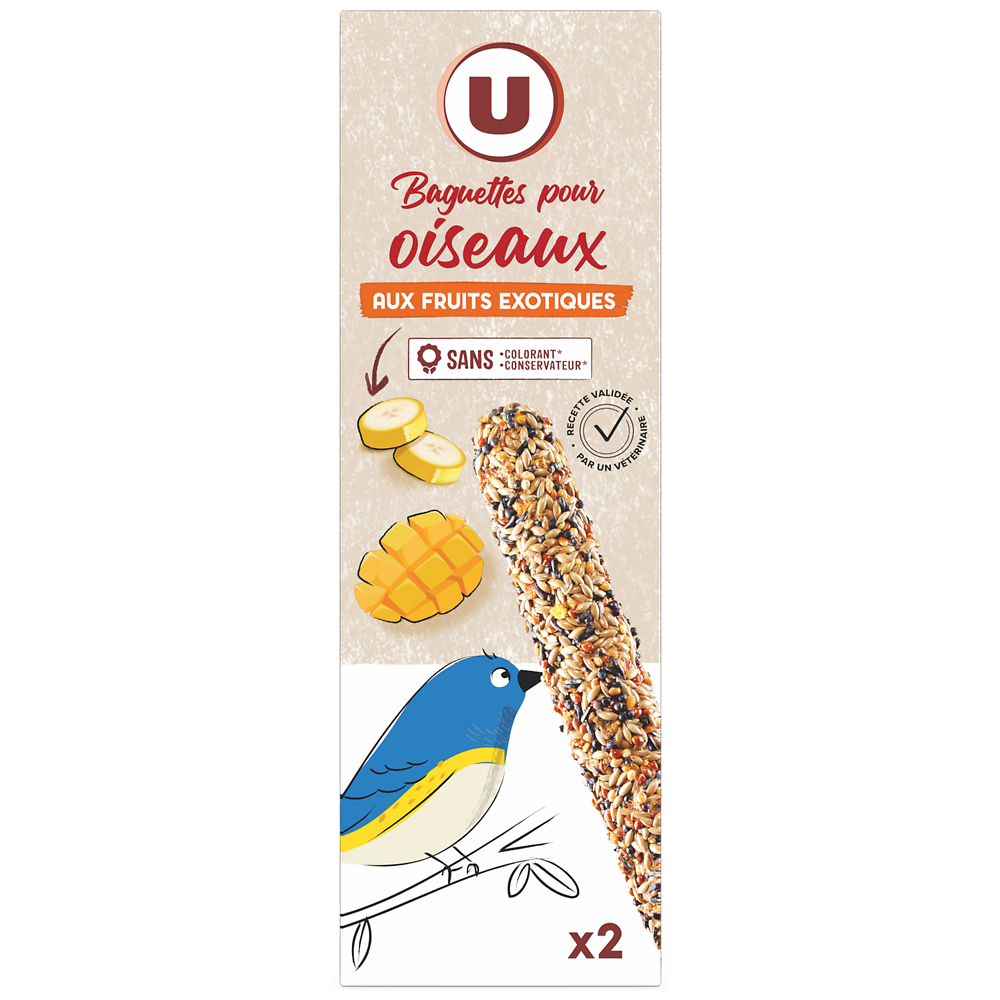 U Baguette aux fruits exotiques pour oiseaux  2 paquets de 60g