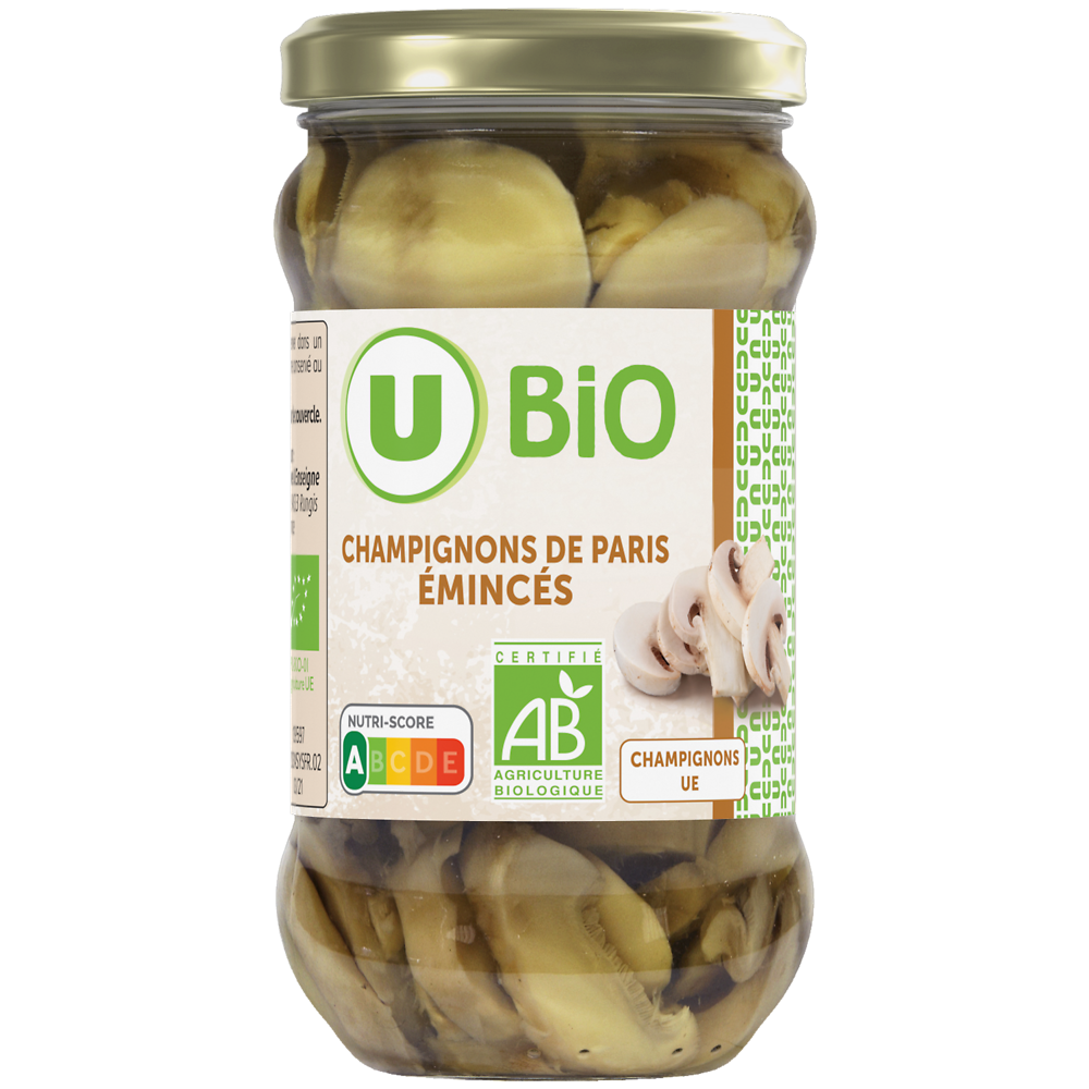 U BIO Champignons de Paris émincés - Bocal 280g