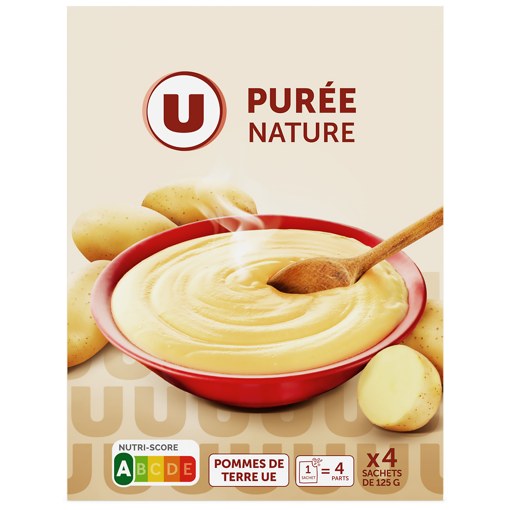 U Purée nature, 4 sachets de 125g soit 500g