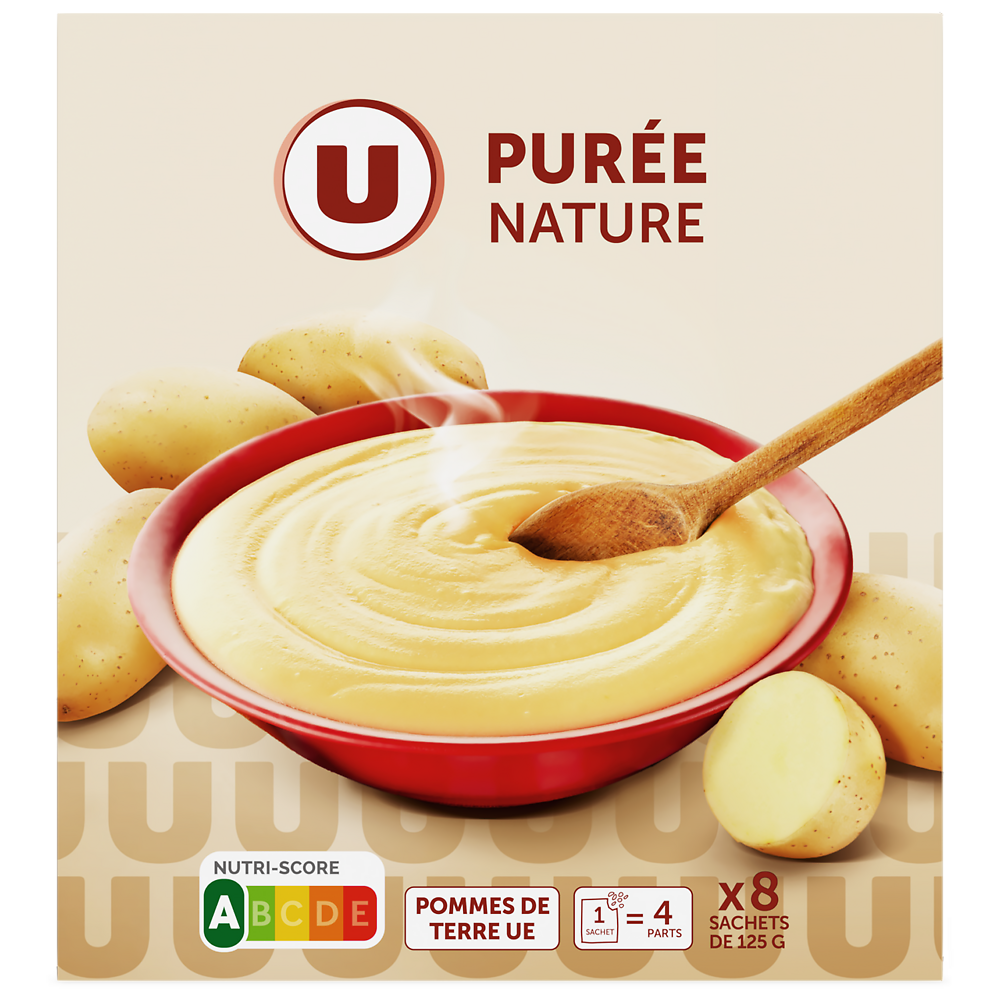 U Purée nature, 8 sachets de 125g soit 1kg