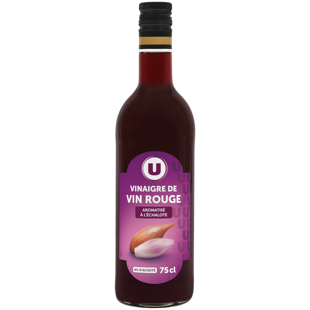 U Vinaigre de vin rouge aromatisé à l'échalote 6°  bouteille en verrede75cl