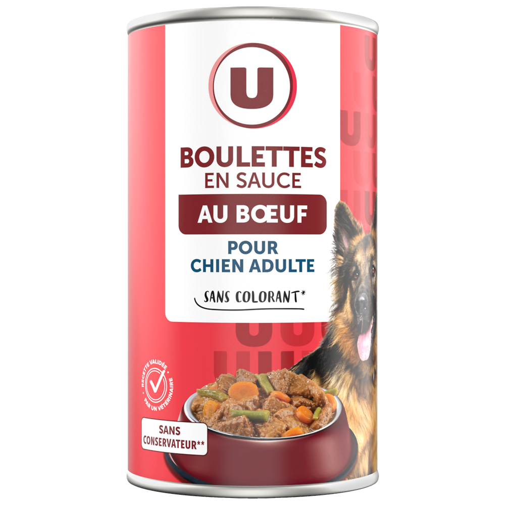 U Boîte pour chien Boulettes au boeuf en sauce boite 3/2 1,25kg