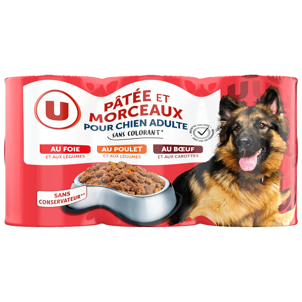 U Boîtes pour Chien Pâtée et morceaux viandes & légumes boite 3x400g