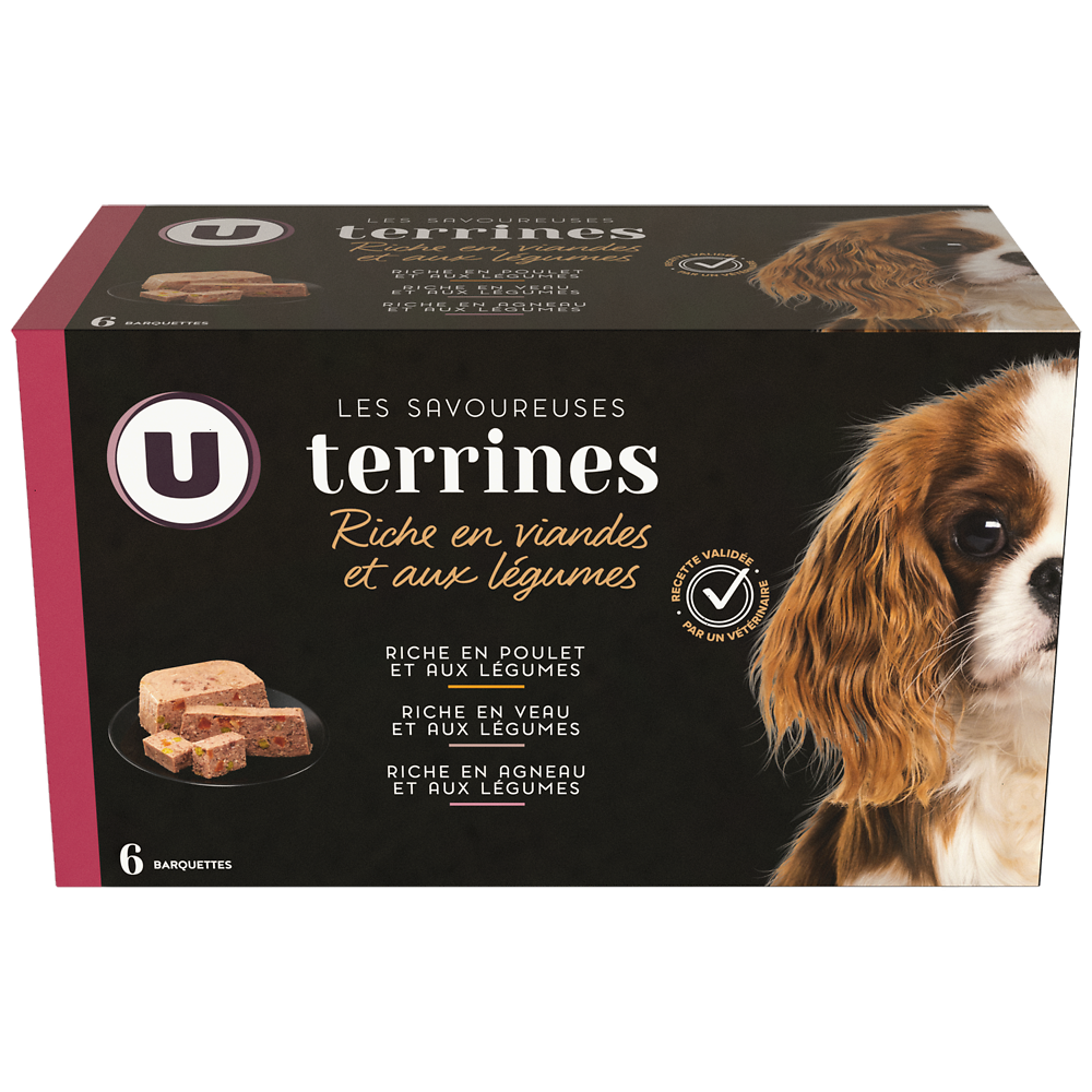 U Aliment pour chien Savoureuses terrines riche en viandes & légumes 6x300g