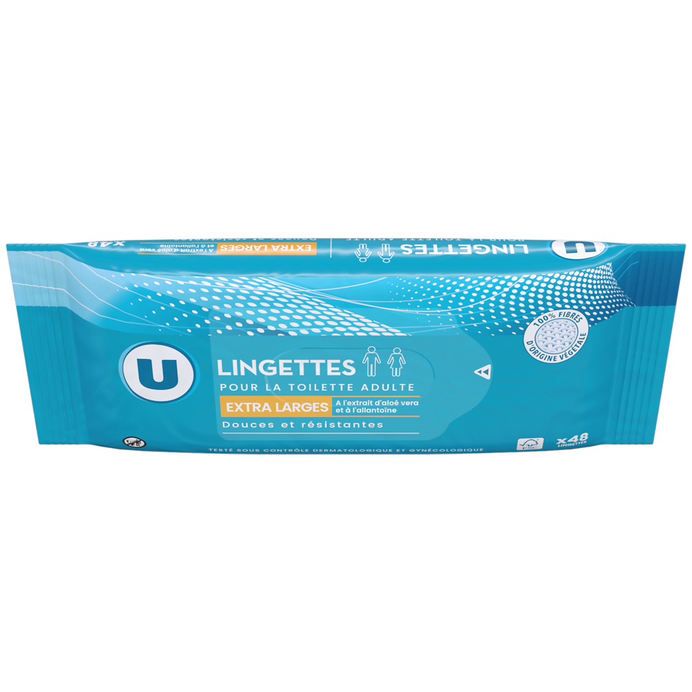 U Lingettes pour la toilette adulte extra large  Boite de 48