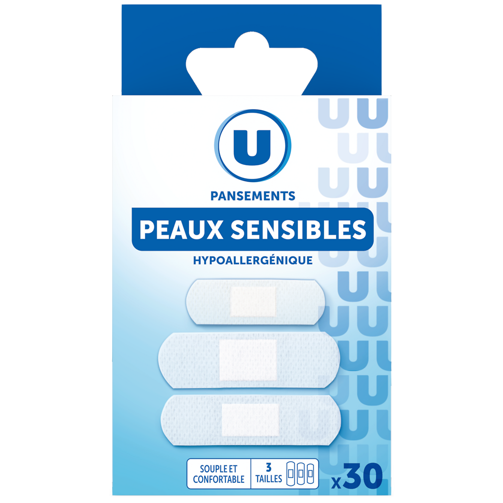 U Pansements extensibles pour peaux sensibles 3 tailles  x30