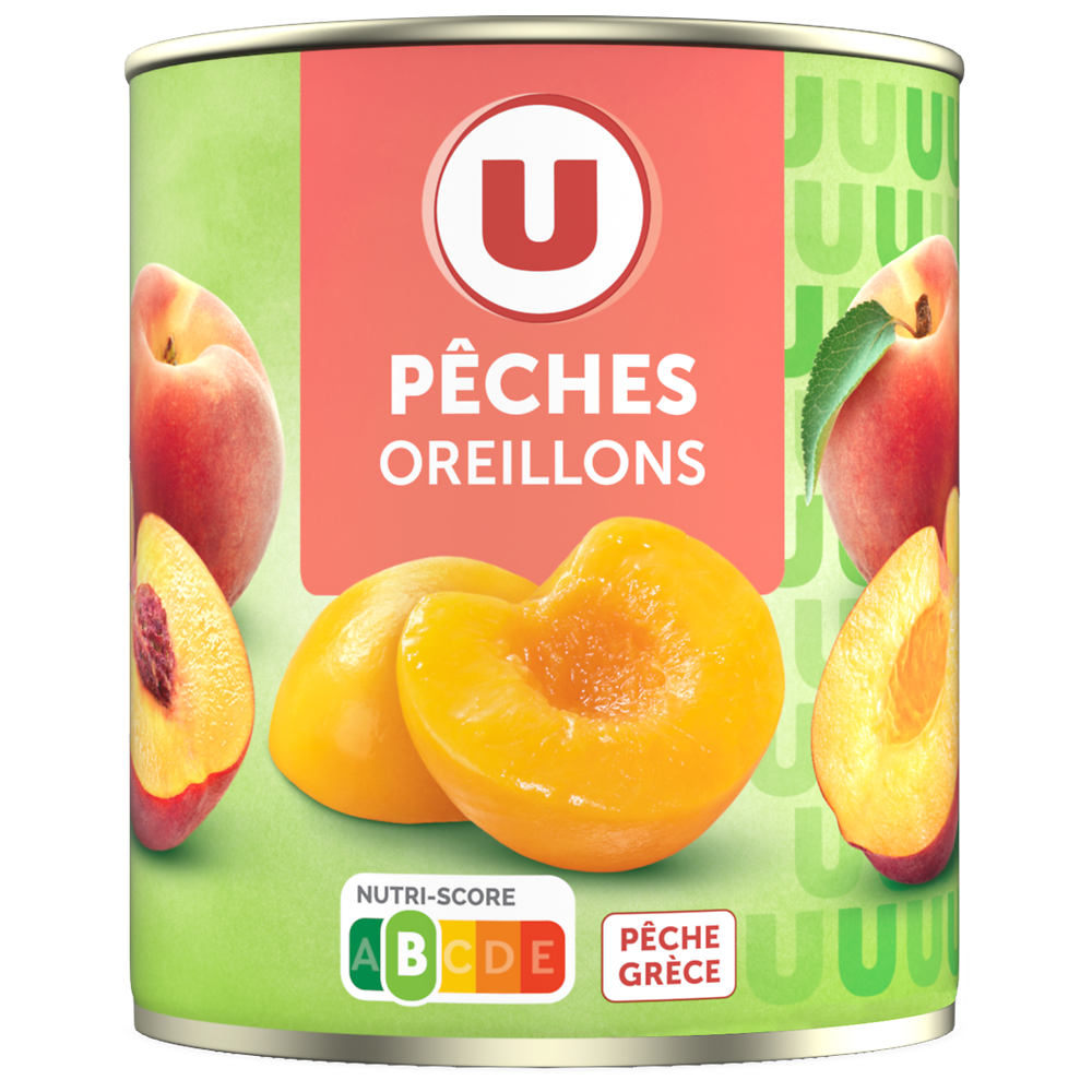 U Oreillons de Pêches au sirop léger  boîte de 465g