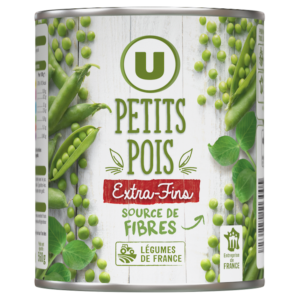 U Petits pois extra fins - Boîte de 560g net égoutté