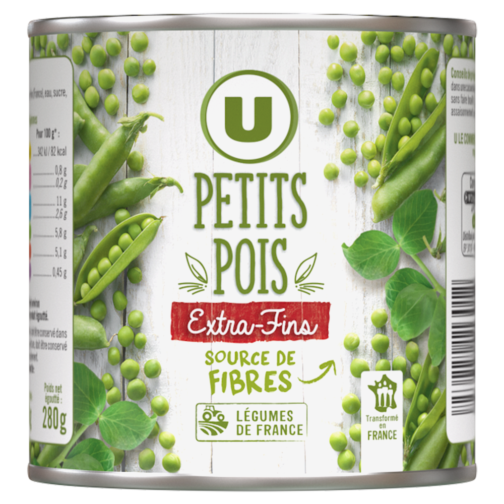 U Petits pois extra-fins - Boîte de 280g net égoutté