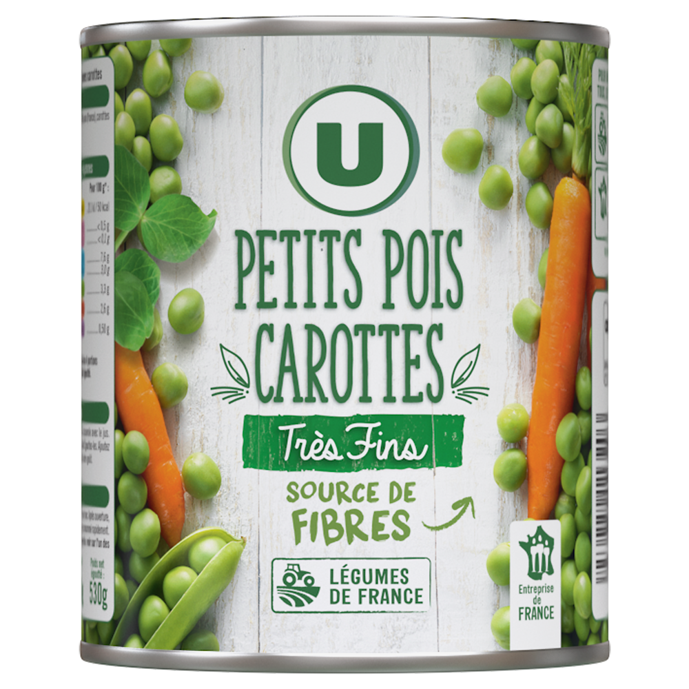 U Petits pois très fins et carottes - Boîte de 530g net égoutté