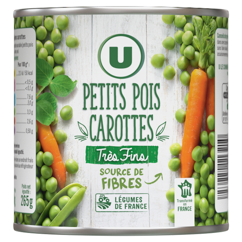 U Petits pois très fins et carottes - Boîte de 265g net égoutté