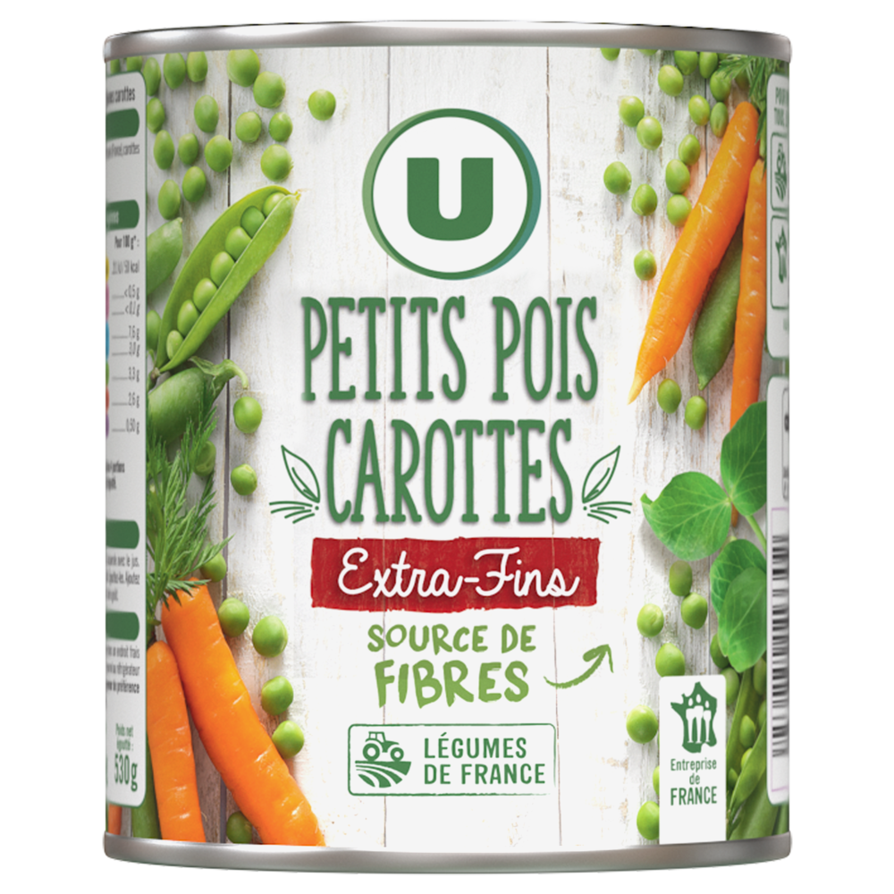 U Petits pois extra fins et jeunes carottes - Boîte de 530g net égoutté