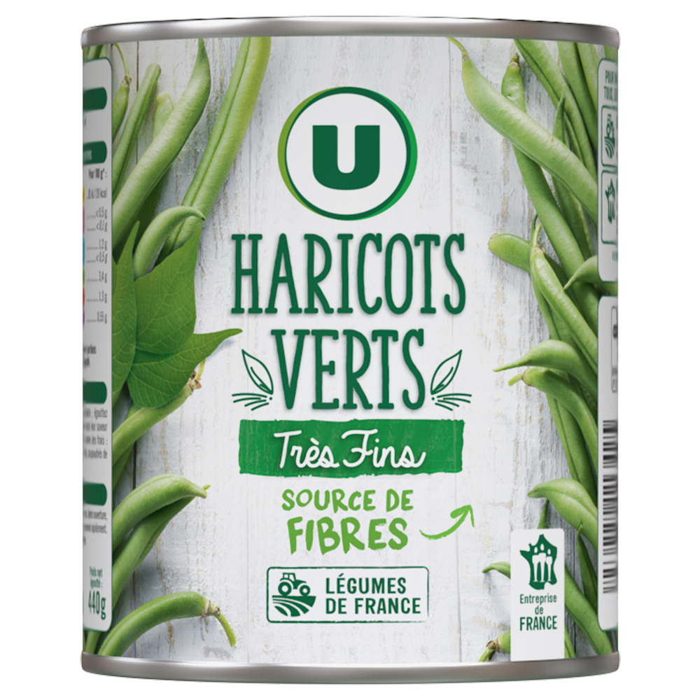 U Haricots verts très fins - Boîte de 440g net égoutté