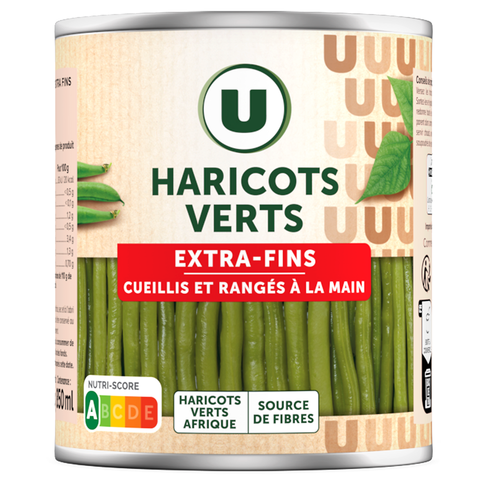 U Haricots verts extra-fins cueillis et rangés à la main - Boite de 440gnet égoutté