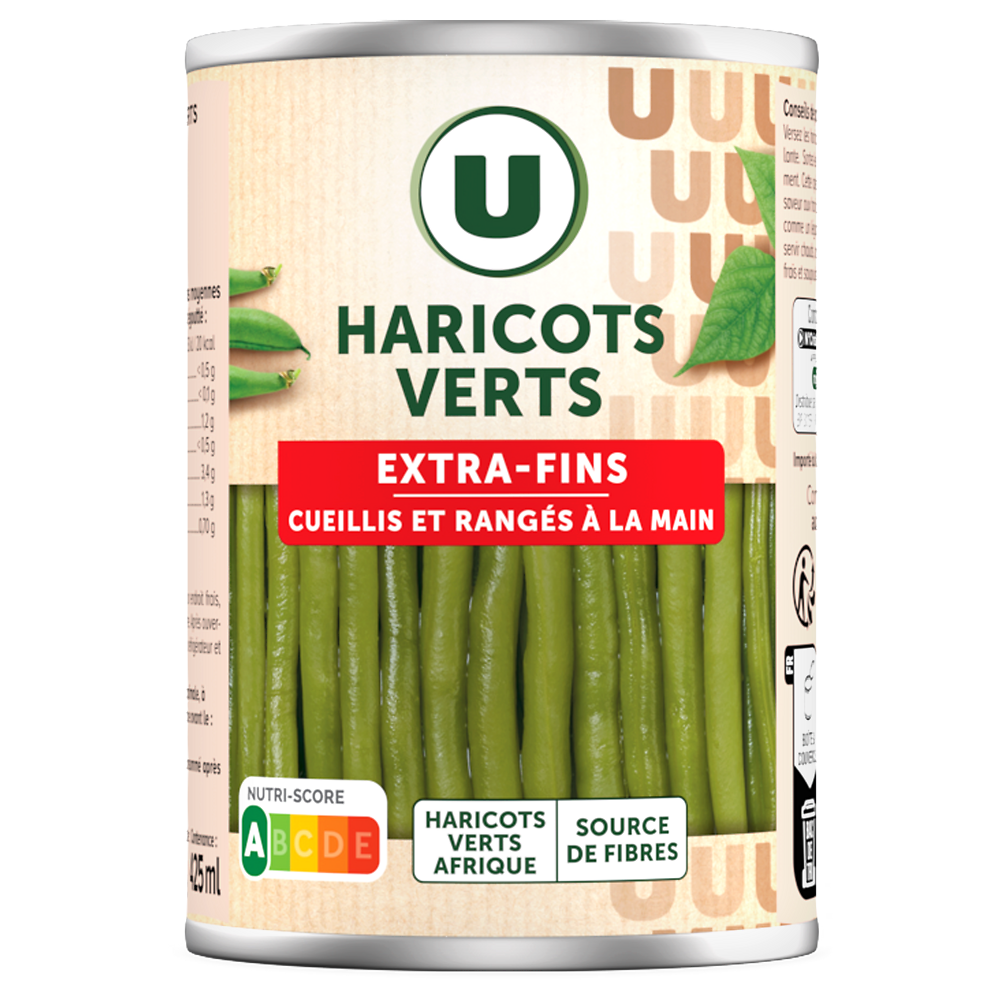 U Haricots verts extra-fins cueillis et rangés à la main - Boite de 220gnet égoutté