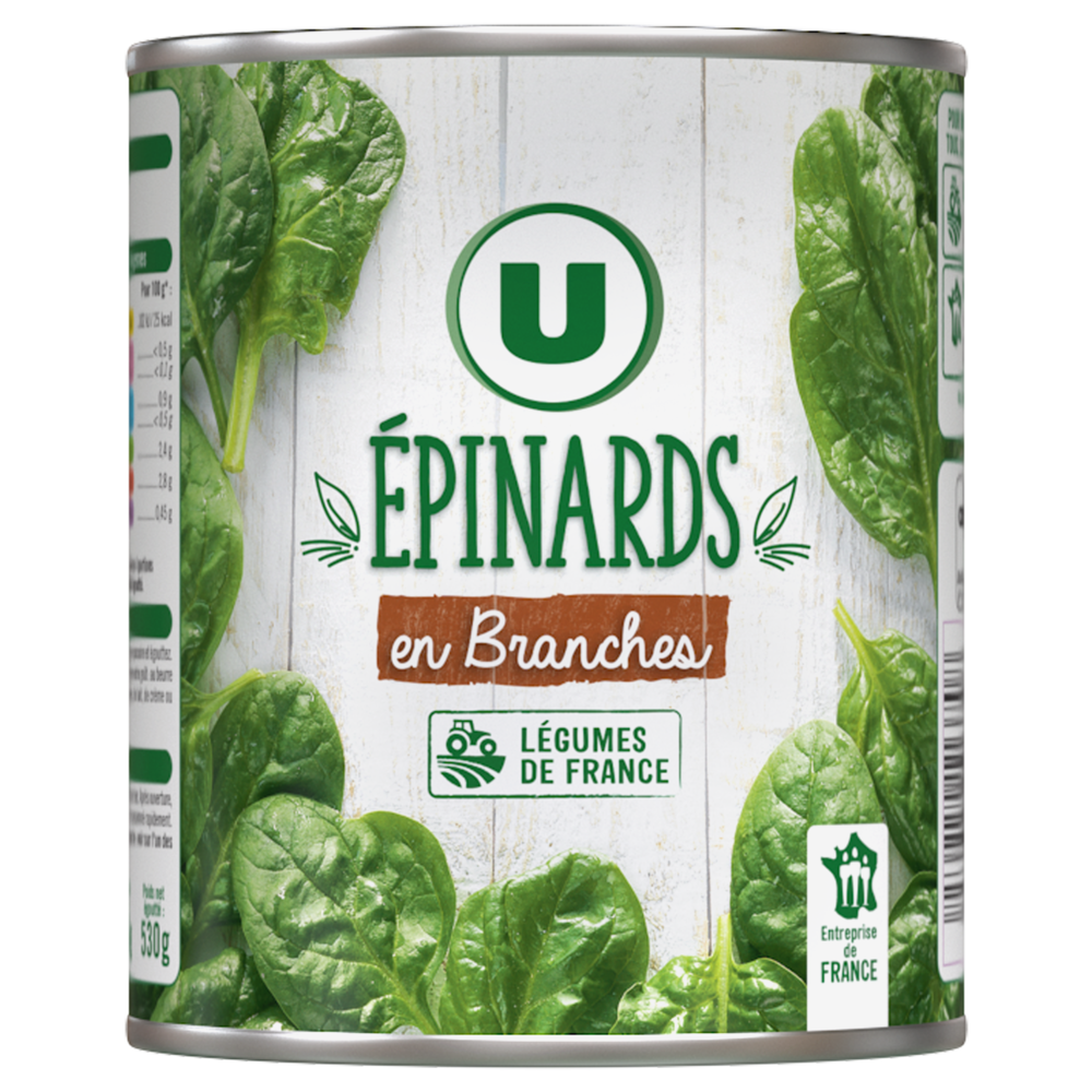 U Epinards en branches - Boîte de 530g net égoutté