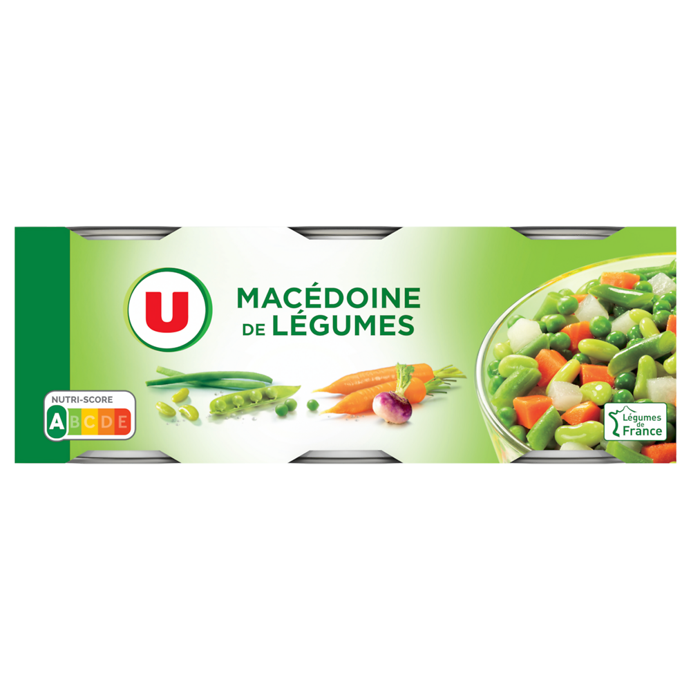 U Macédoine de légumes - 3 boîtes de 130g net égoutté