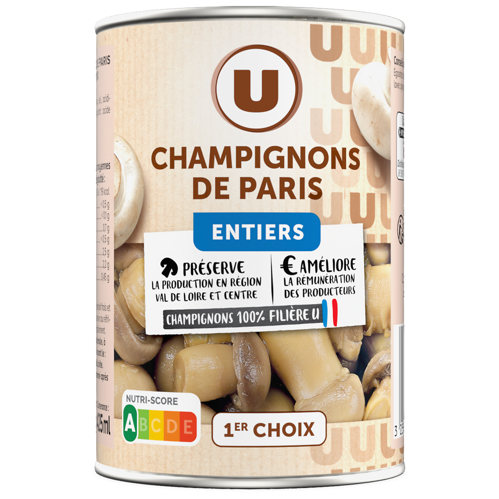 U Champignons de Paris entiers 1er choix - Boîte 230g