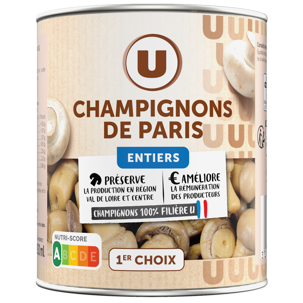 U Champignons de Paris entiers au naturel - Boîte 460g