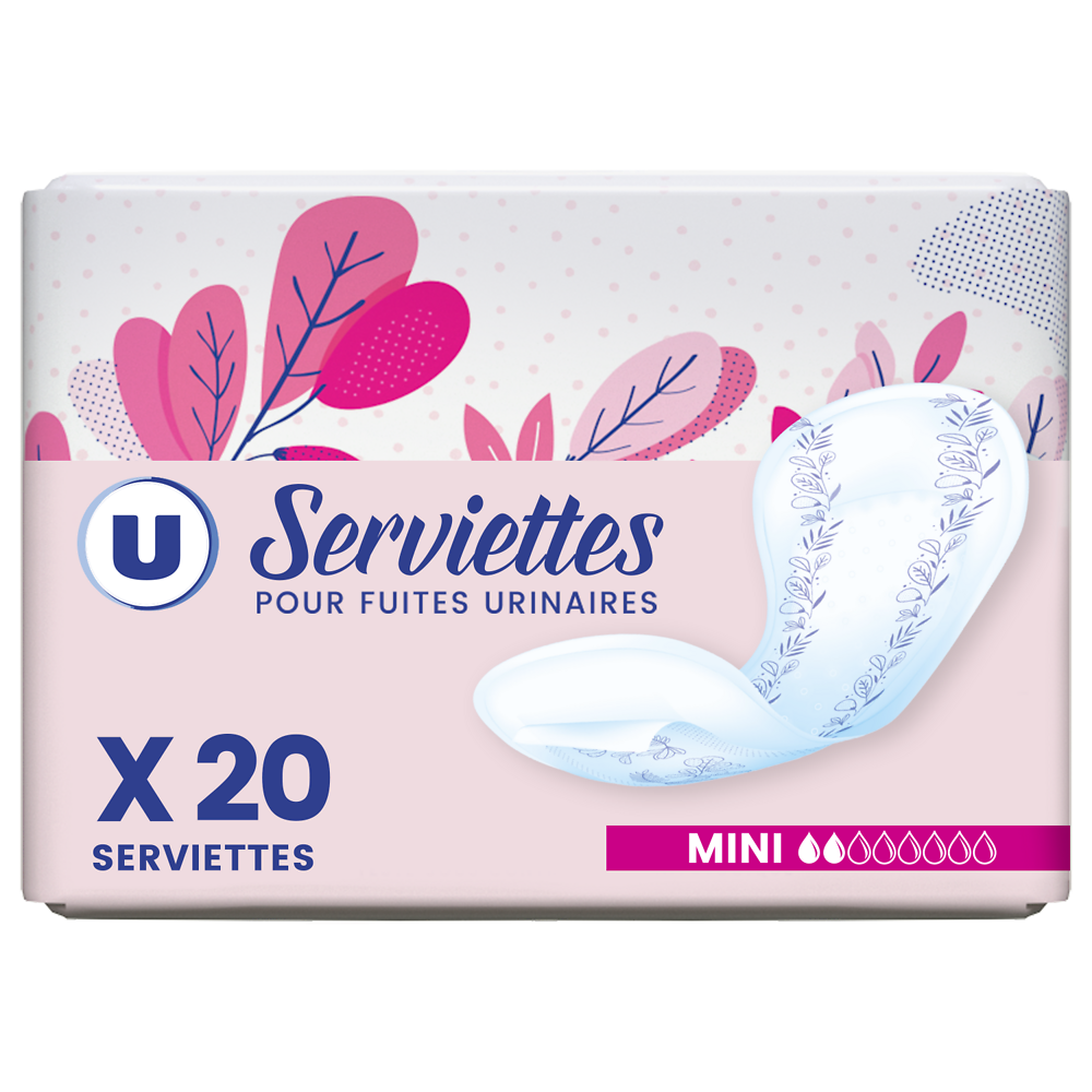 U Serviettes incontinence mini pour fuites urinaires x20