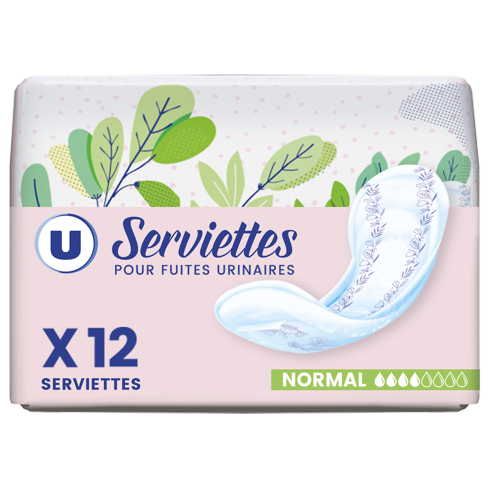 U Serviettes incontinence normal pour fuites urinaires, x12