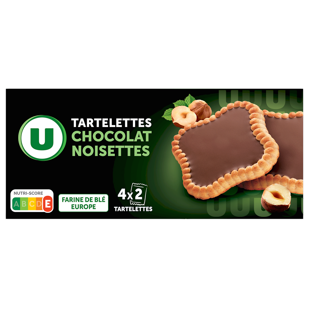 U Tartelettes carrées parfum chocolat noisette  paquet de 127g