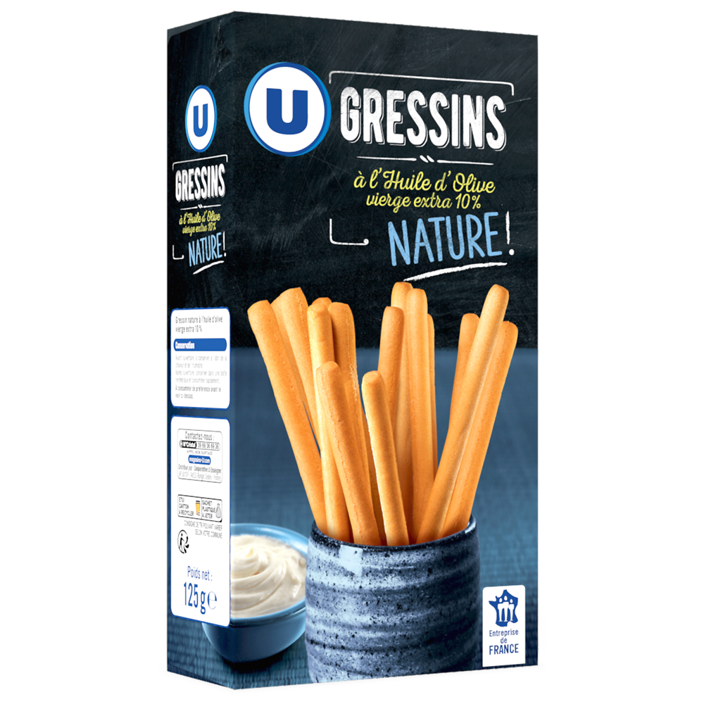 U Gressins nature à l'huile d'olive   paquet de 125g