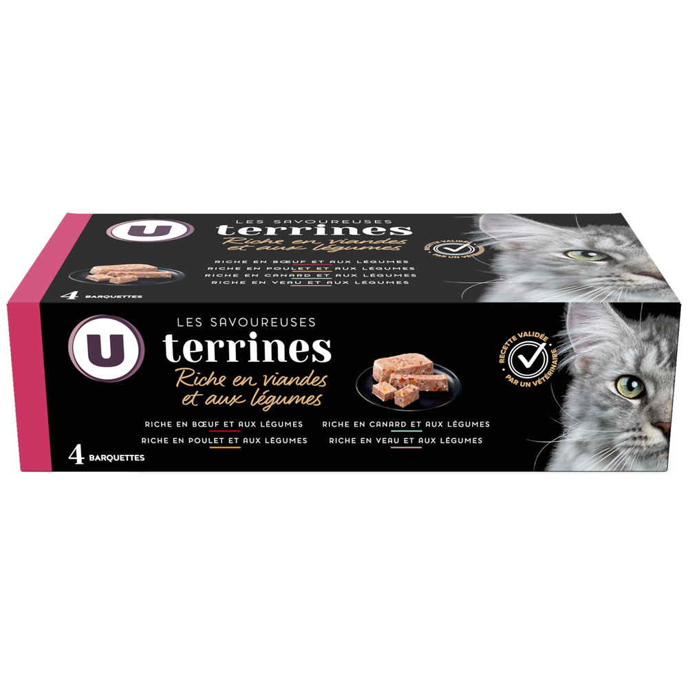 U Sachets fraîcheur pour chat Les savoureuses terrines riche en viandes& légumes - 4x100g