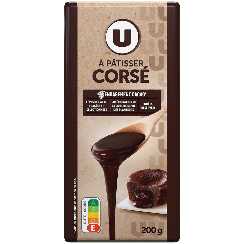 U Chocolat noir corsé à pâtisser 64%  Tablette de 200g