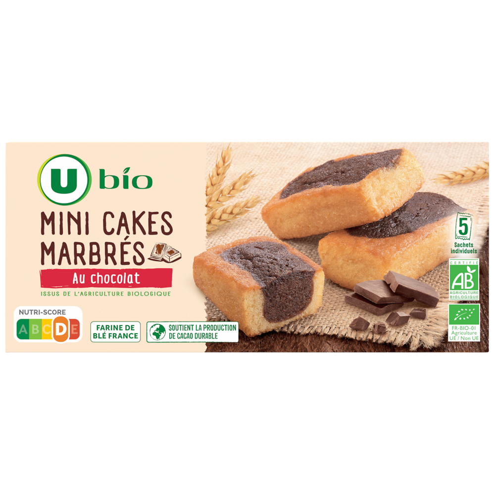 U BIO Cakes marbrés au chocolat bio paquet de 125g