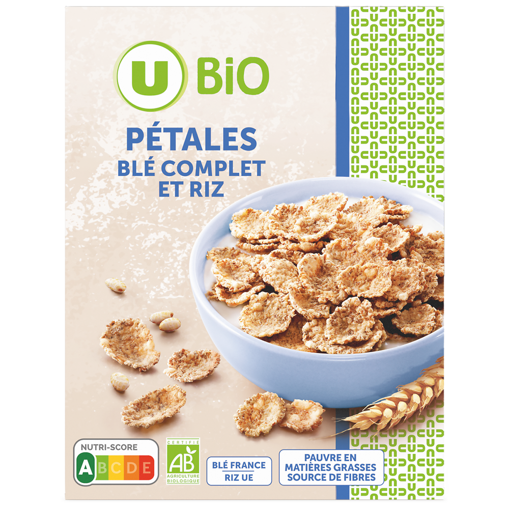 U BIO Pétales de blé complet et riz nature   300g