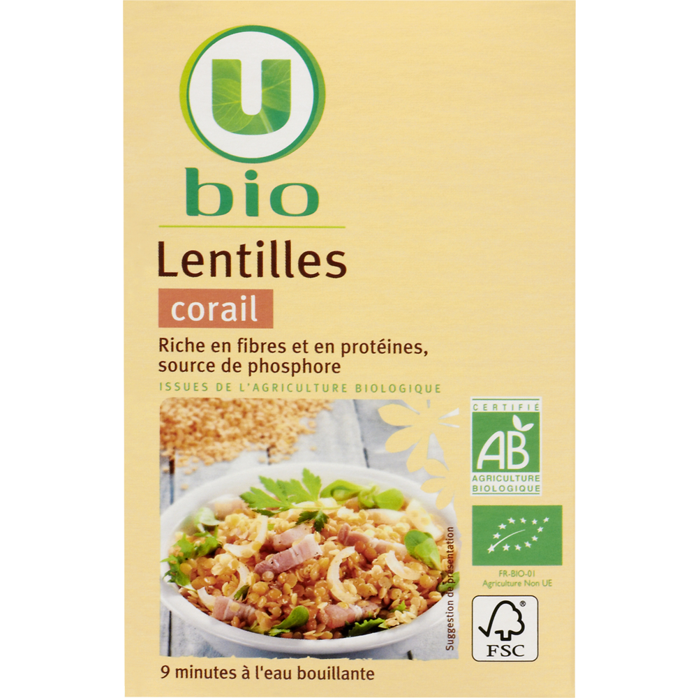 U BIO Lentilles corail, paquet de 500g