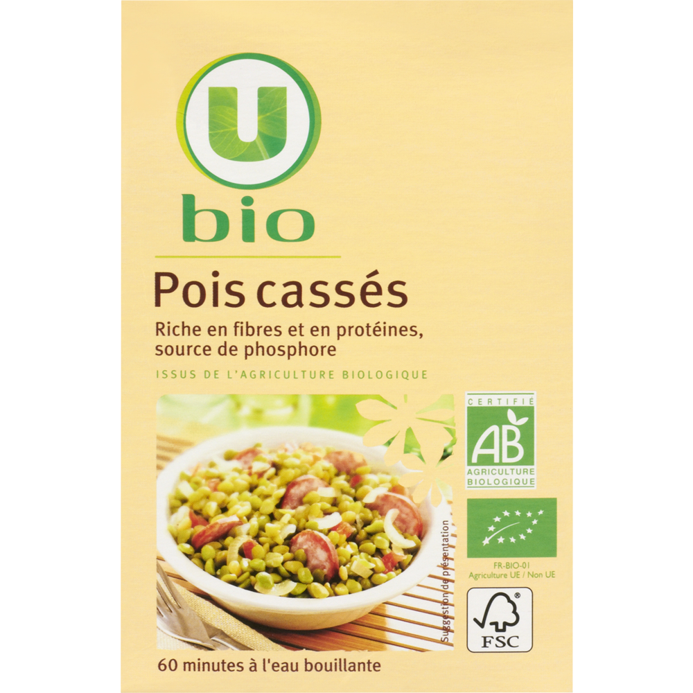 U BIO Pois cassés  boîte de 500g