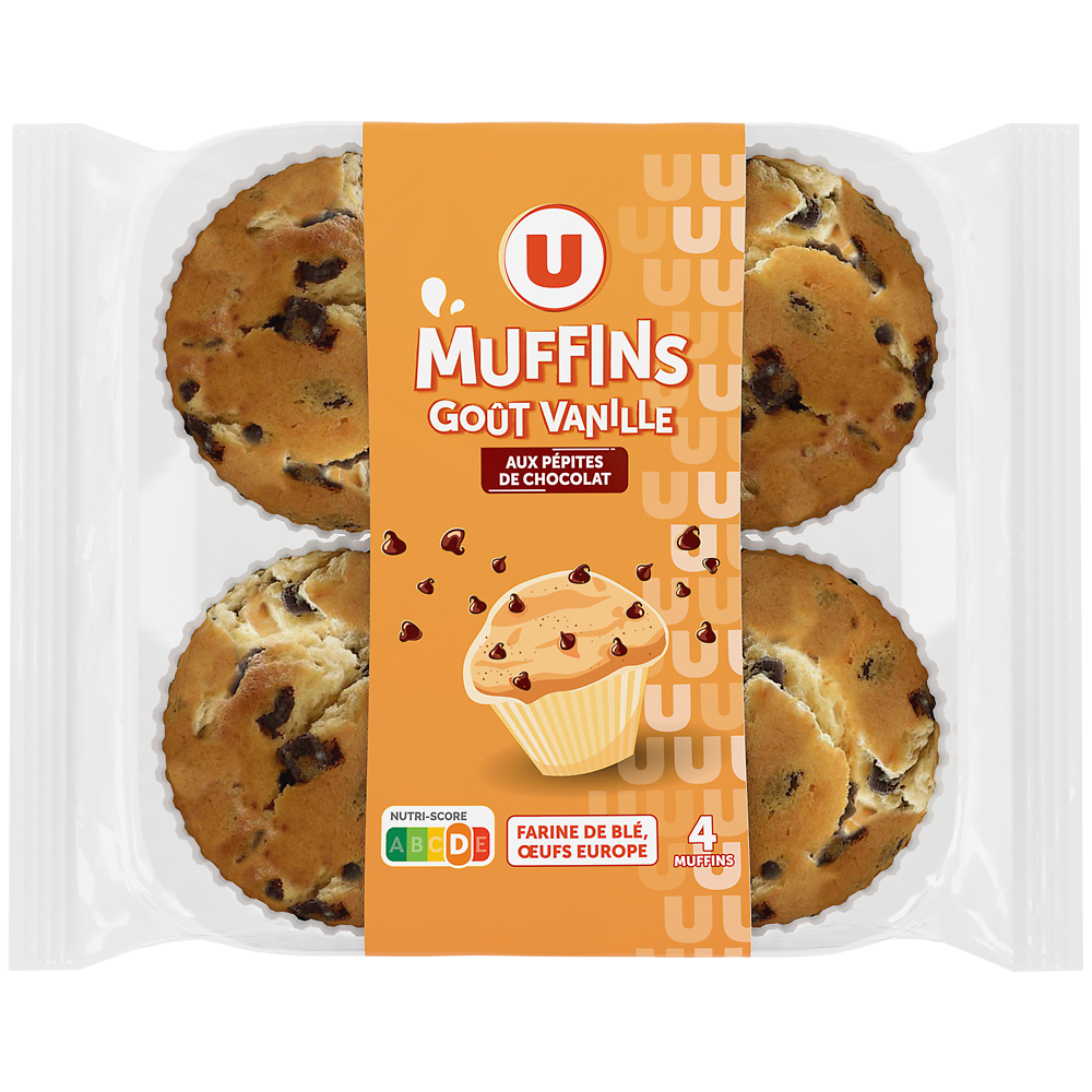 U Muffins au goût vanille et aux pépites chocolat, x4 300g