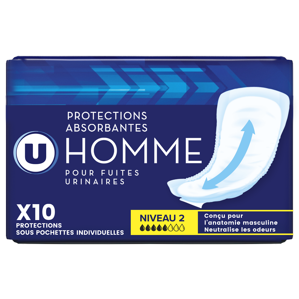 U Protections anatomiques incontinence pour homme niveau 2, x10