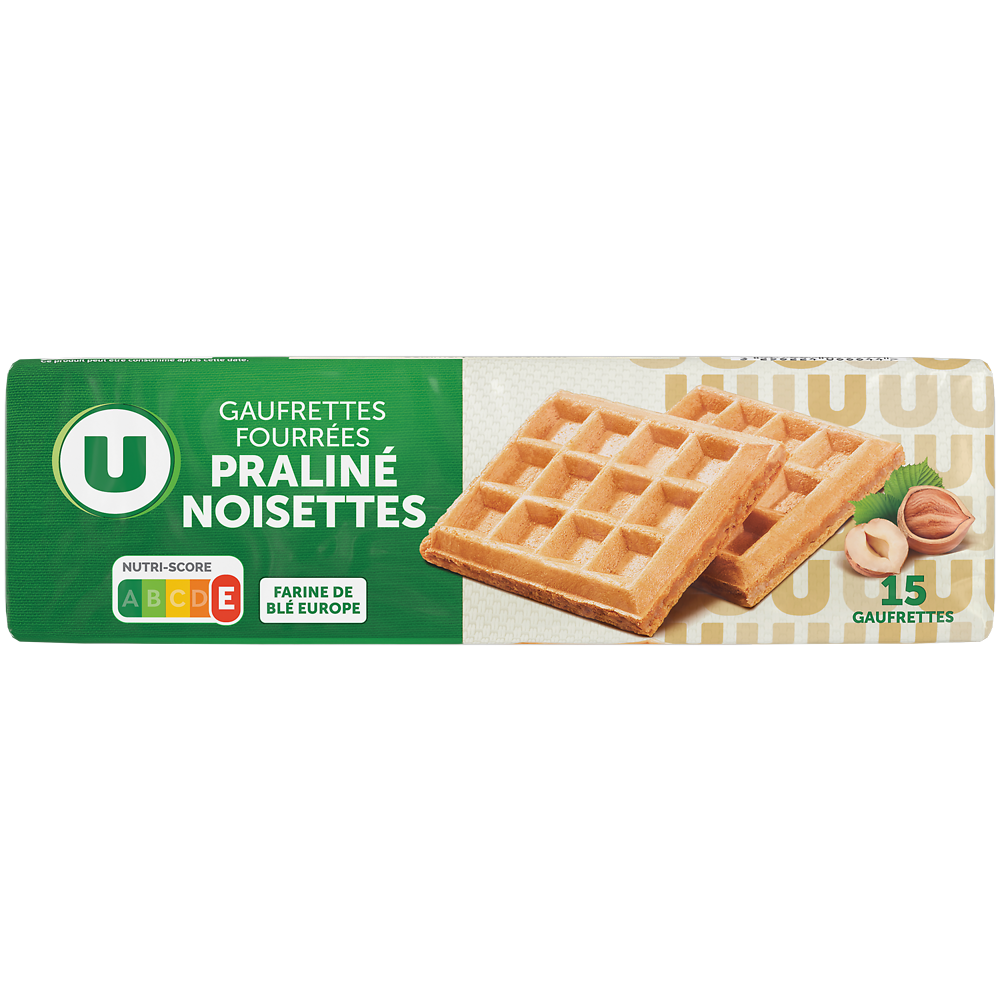 U Gaufrettes fourrées noisettes et praliné  paquet de 110g