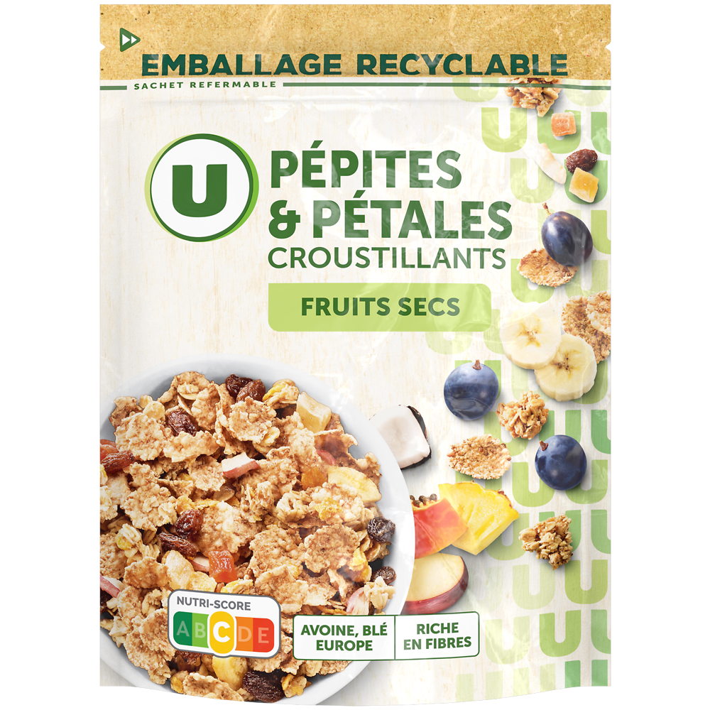 U Céréales Pépites et pétales aux fruits secs  sachet de 400g