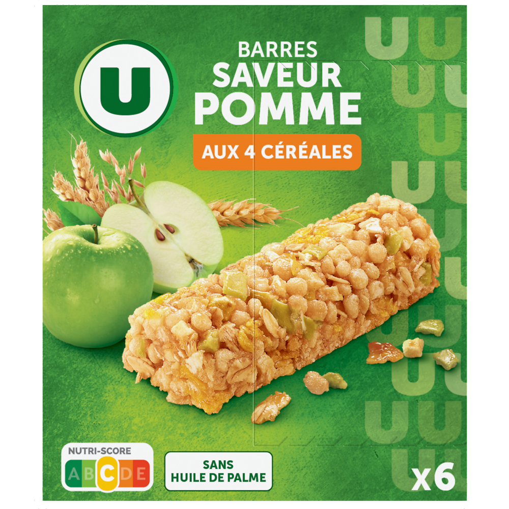 U Barres de céréales saveur pomme verte  6x125g