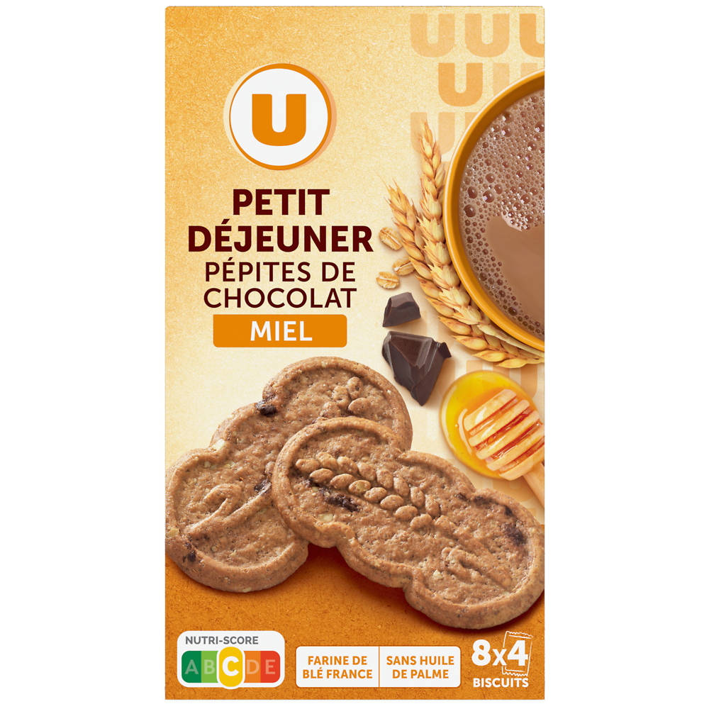 U Biscuits Petit déjeuner miel pépites de chocolat paquet de 400g