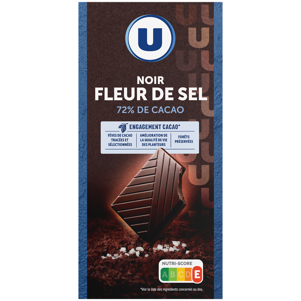 U Chocolat noir dégustation 72% de cacao et fleur de sel  Tablette de100g