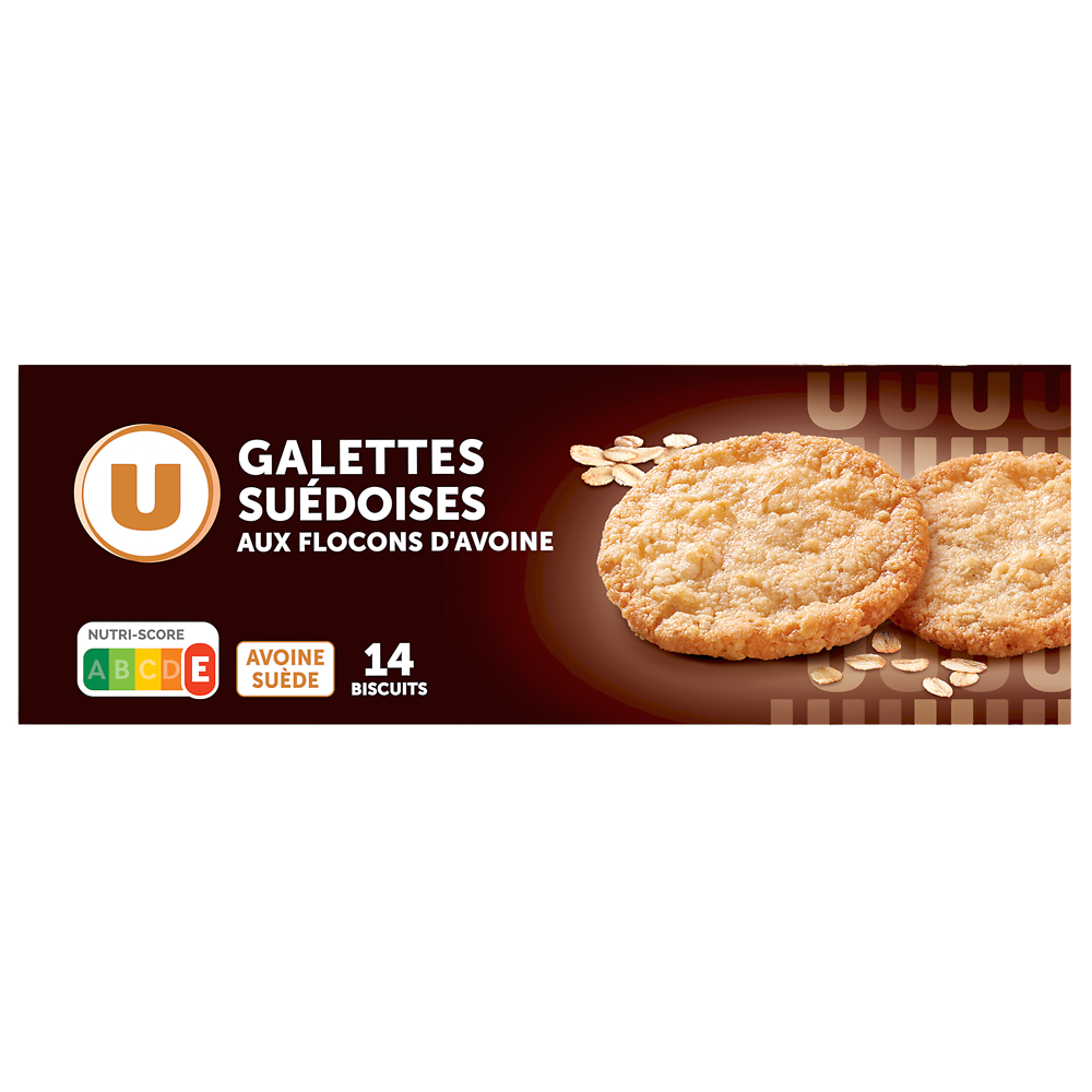 U Biscuits Galettes suédoises aux flocons d'avoine nature 14 Biscuits Galettes - 100g