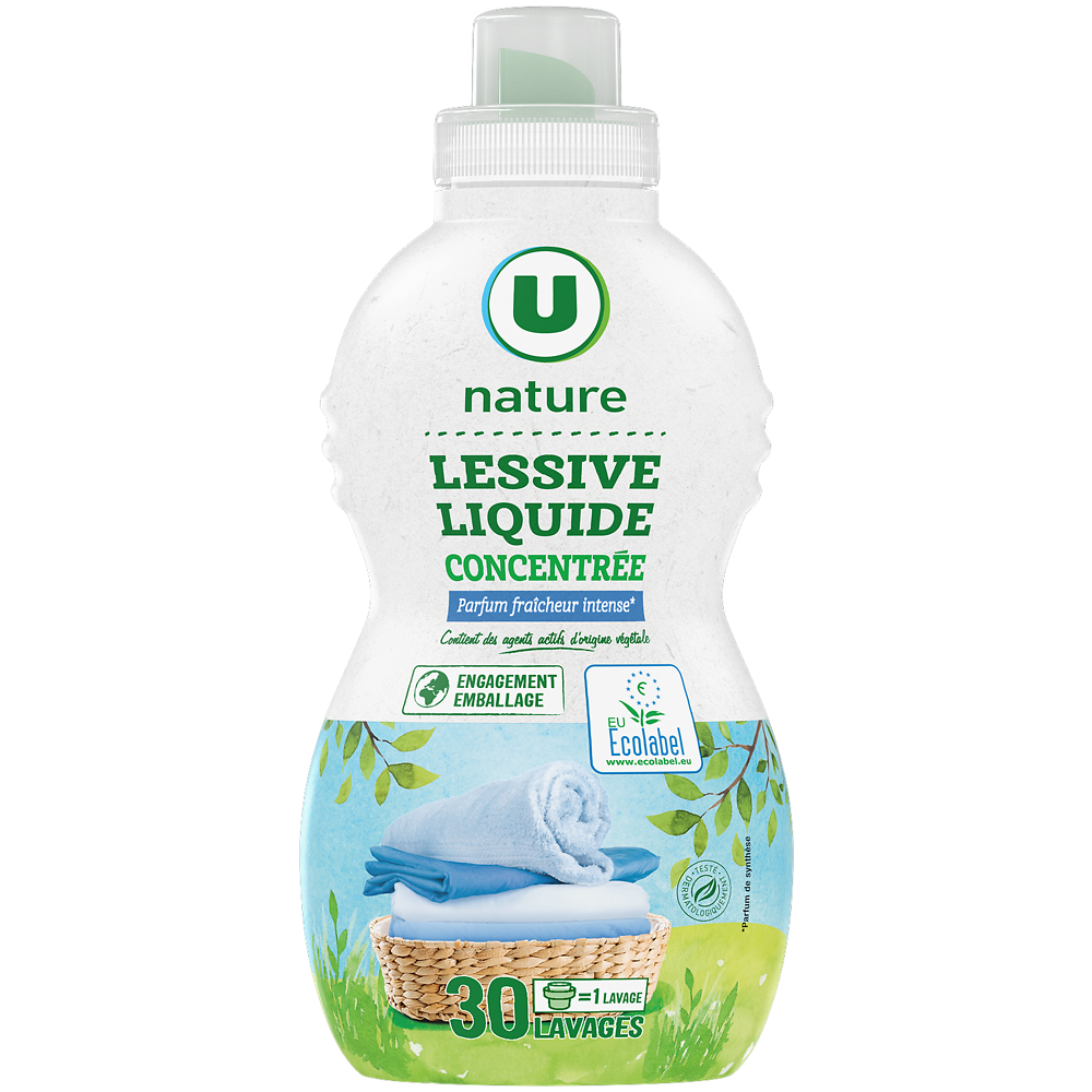 U NATURE Lessive liquide concentrée Fraîcheur intense , 30 lavages , 0,96l