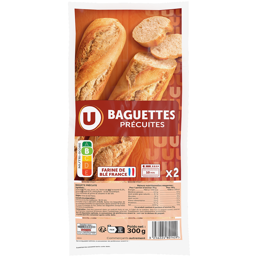 U Baguettes précuites longue conservation  2x150g