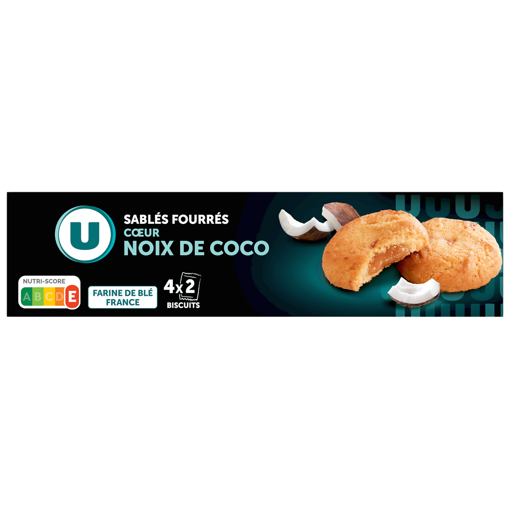 U Biscuits sablés pur beurre fourré à la noix de coco  paquet de 100g