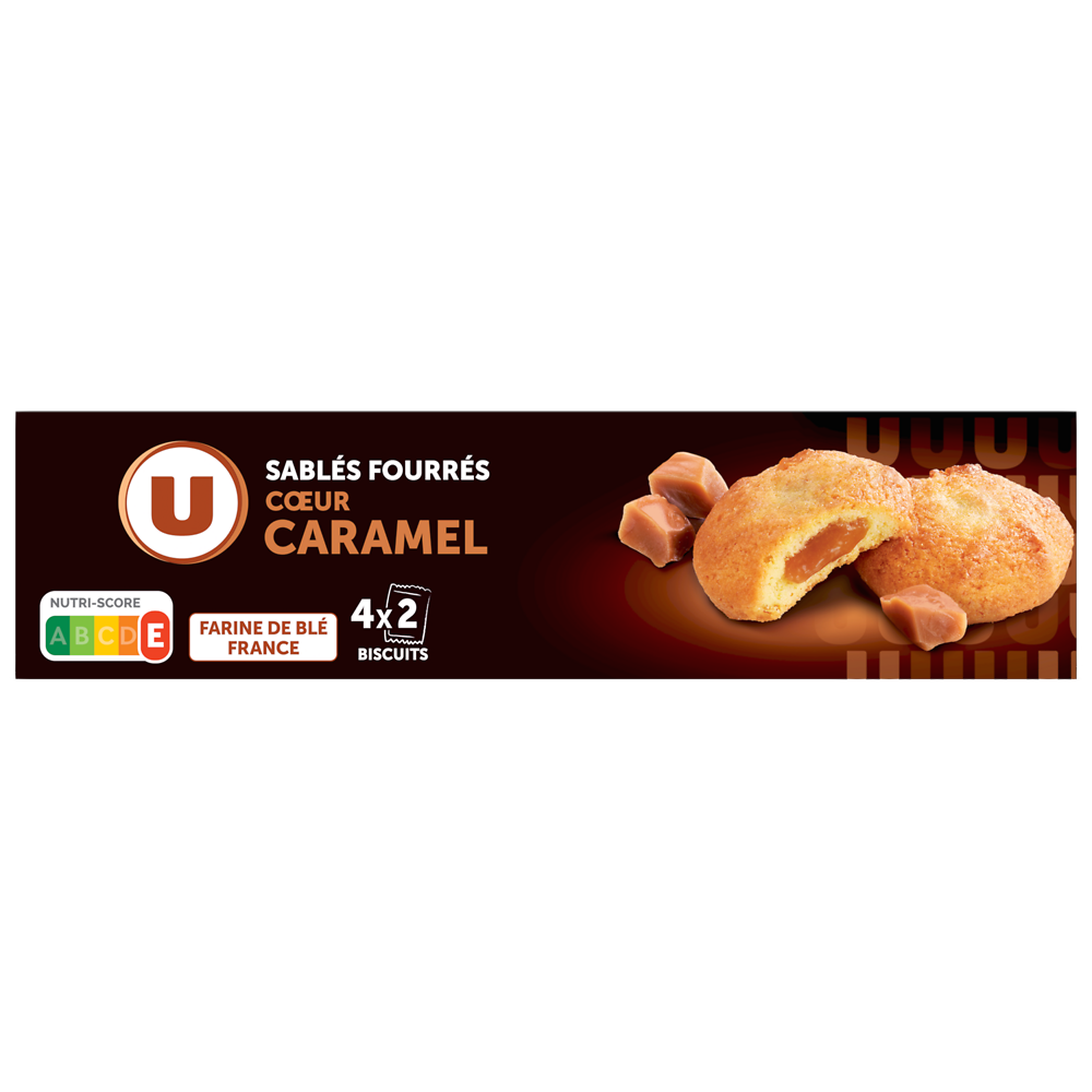 U Biscuits sablés pur beurre fourré au caramel  paquet de 100g