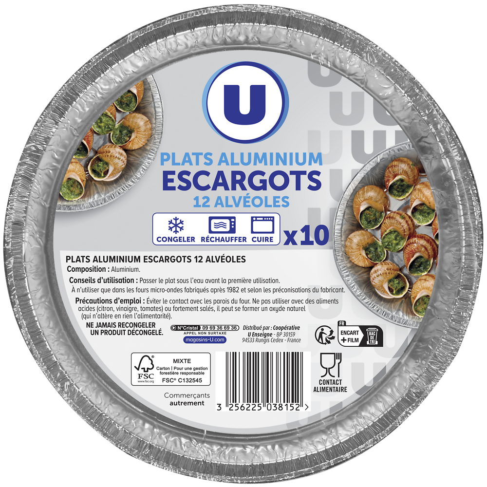 U Plats aluminium escargots 12 alvéoles  x10