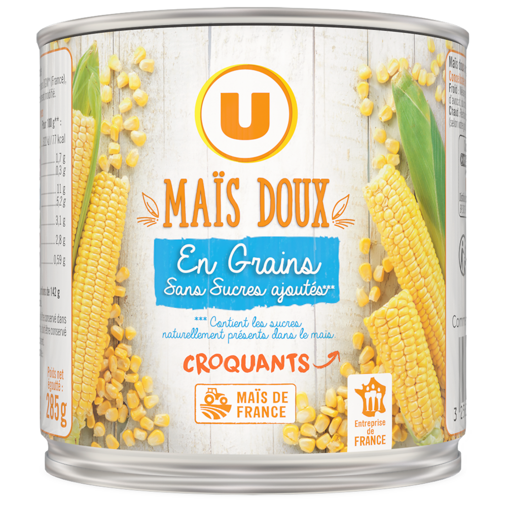 U Maïs doux en grains sans sucre ajouté - Boîte 285g