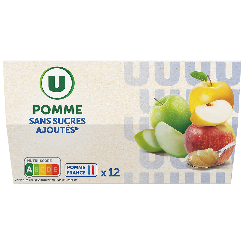 U Dessert fruitier coupelle pomme sans sucre ajouté 12x100g